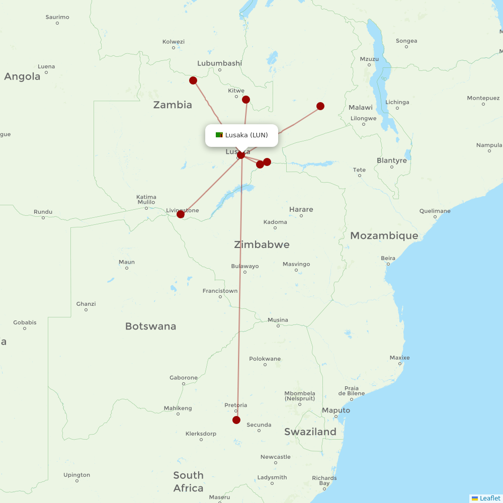 Proflight Zambia at LUN route map