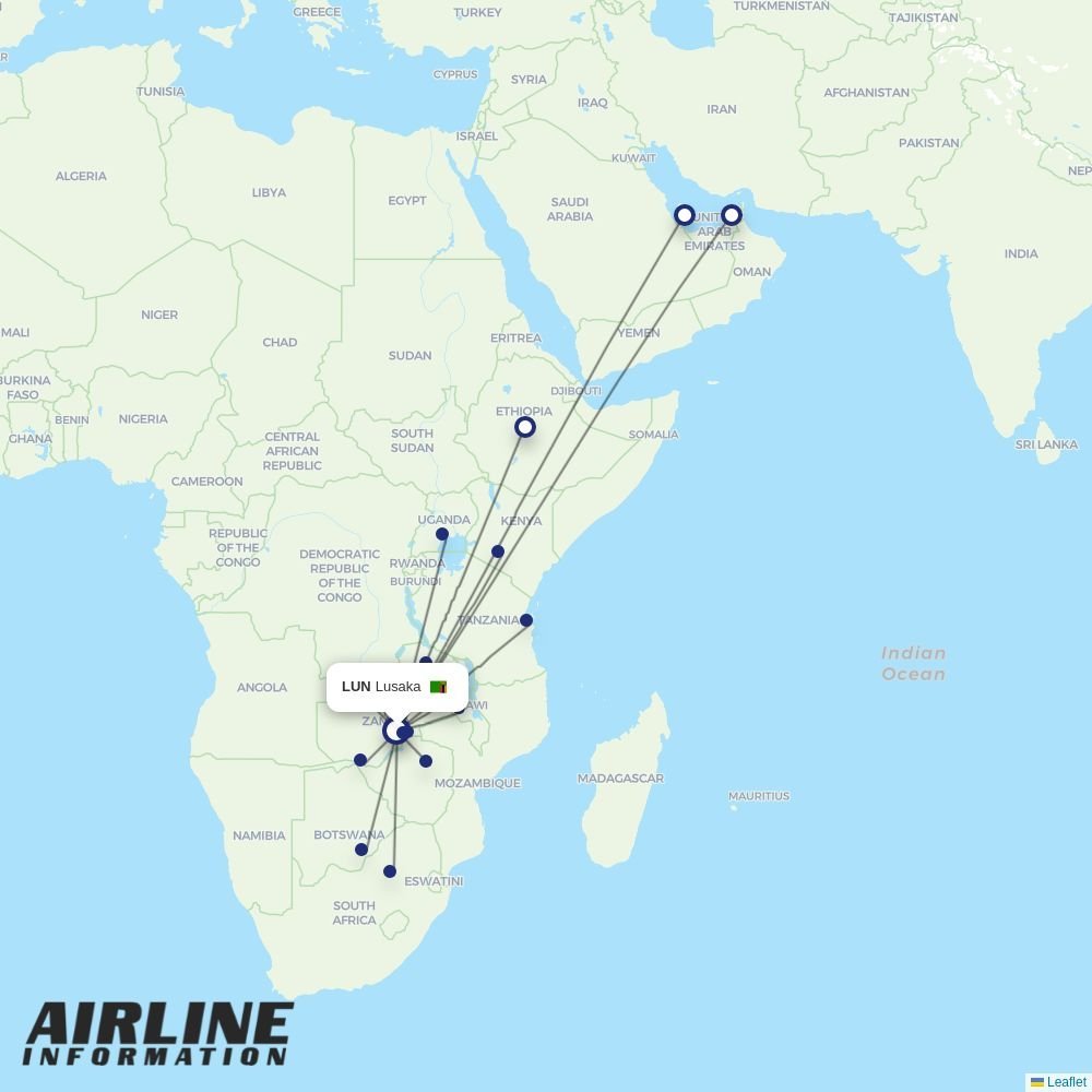 Uganda Airlines routes from LUN