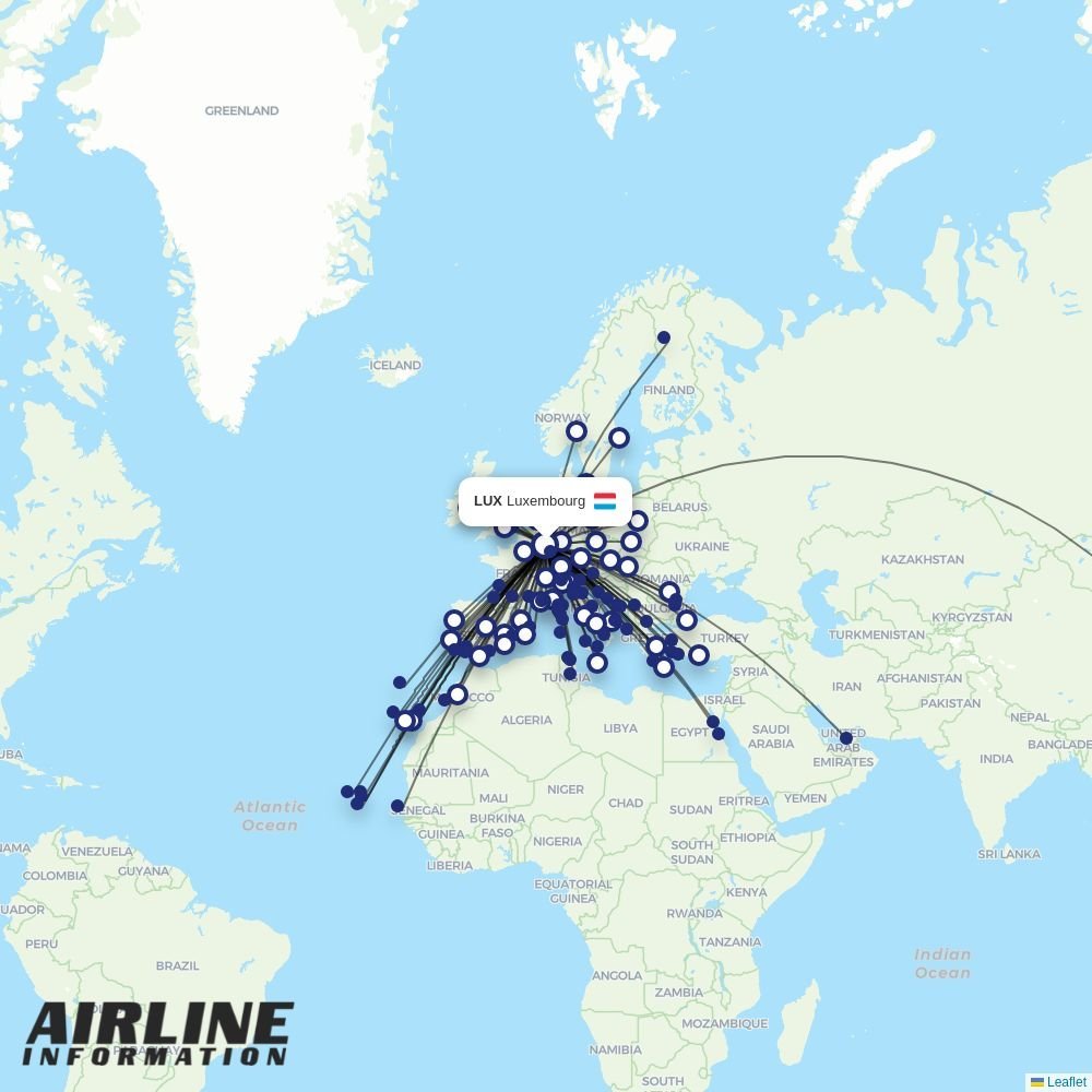 Lufthansa routes from LUX