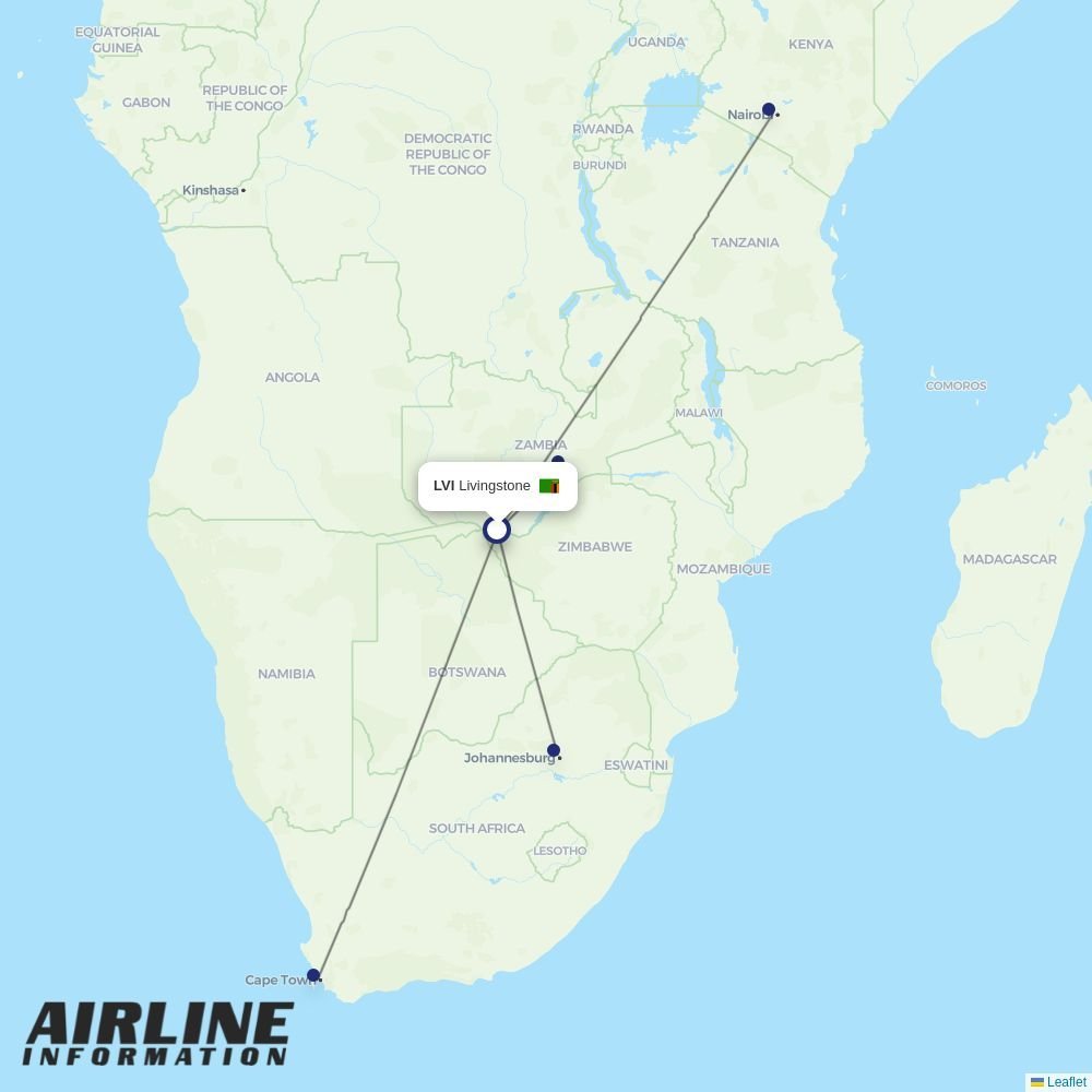 Proflight Zambia routes from LVI