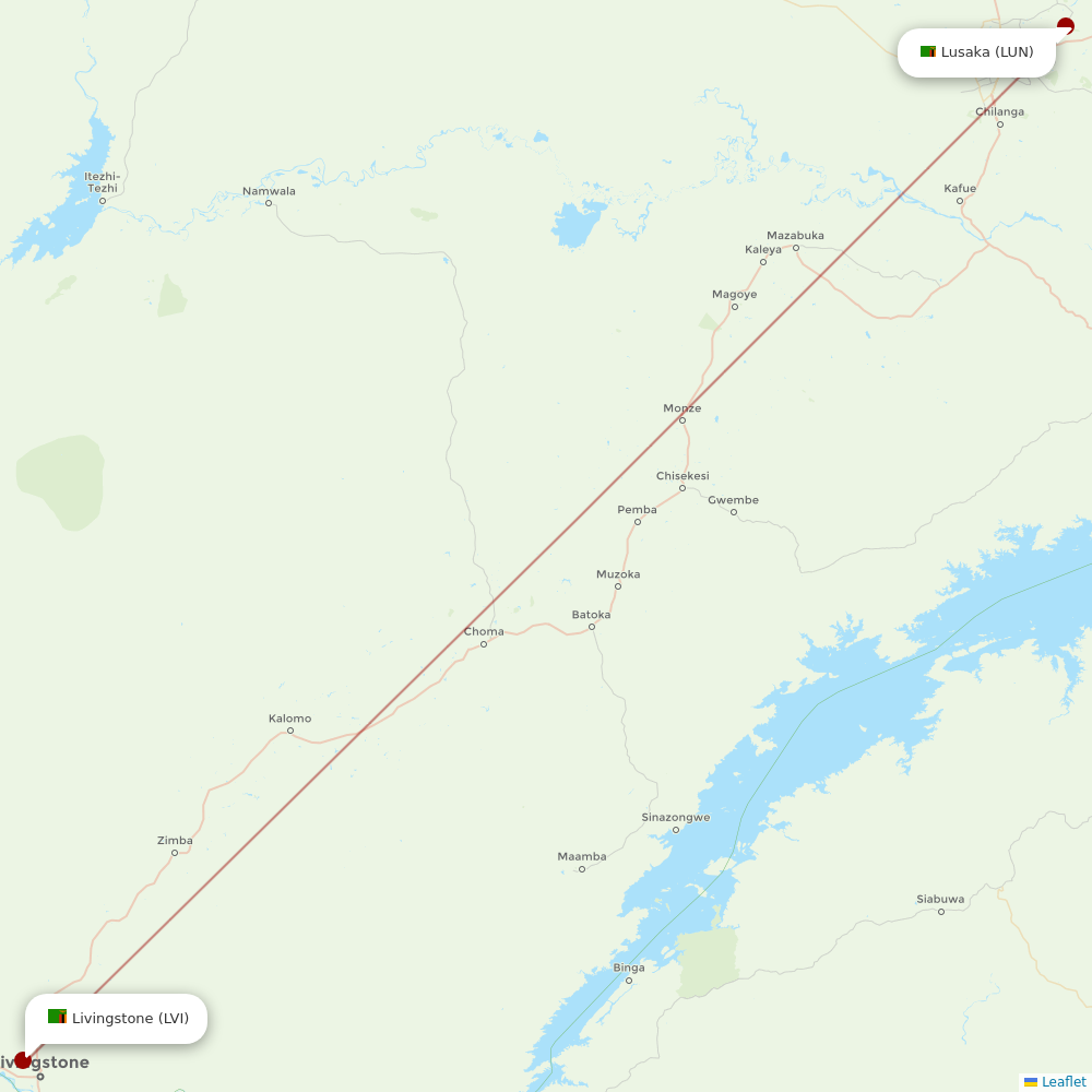 Proflight Zambia at LVI route map