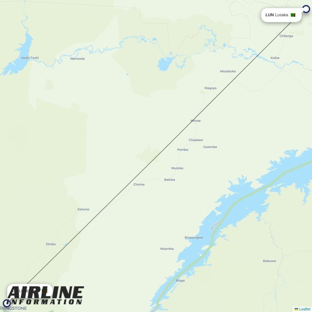 Zambia Airways routes from LVI