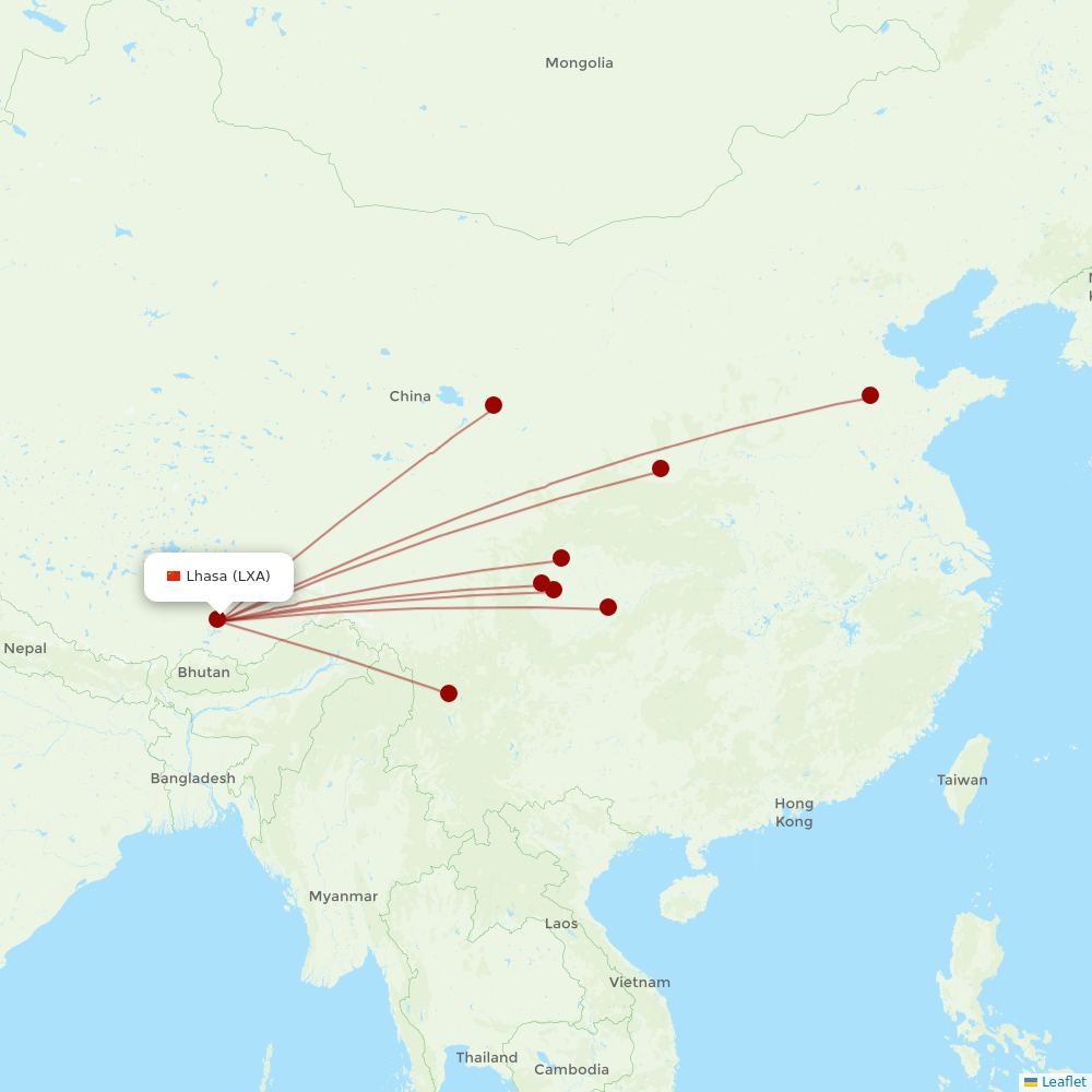 Sichuan Airlines at LXA route map