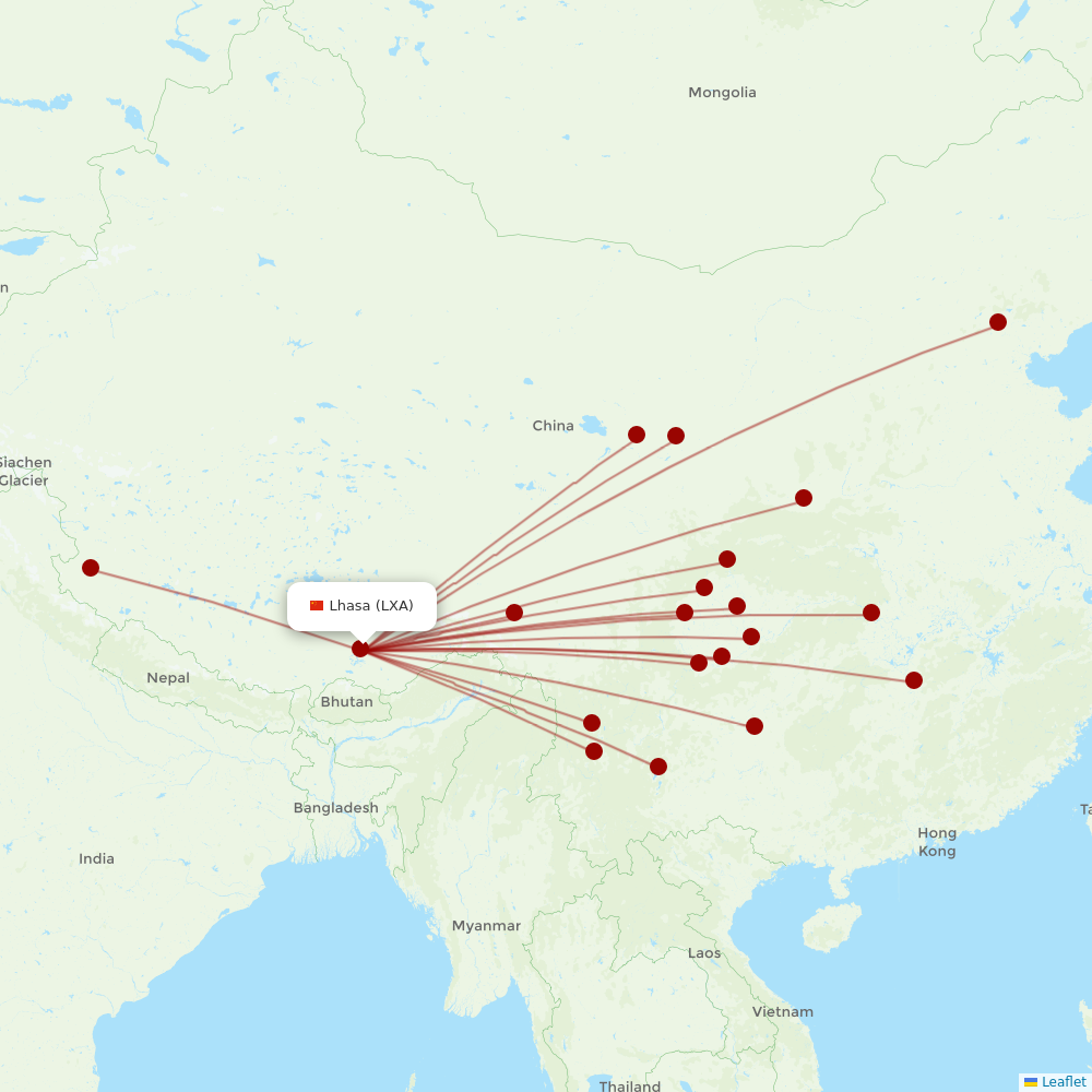 Tibet Airlines at LXA route map