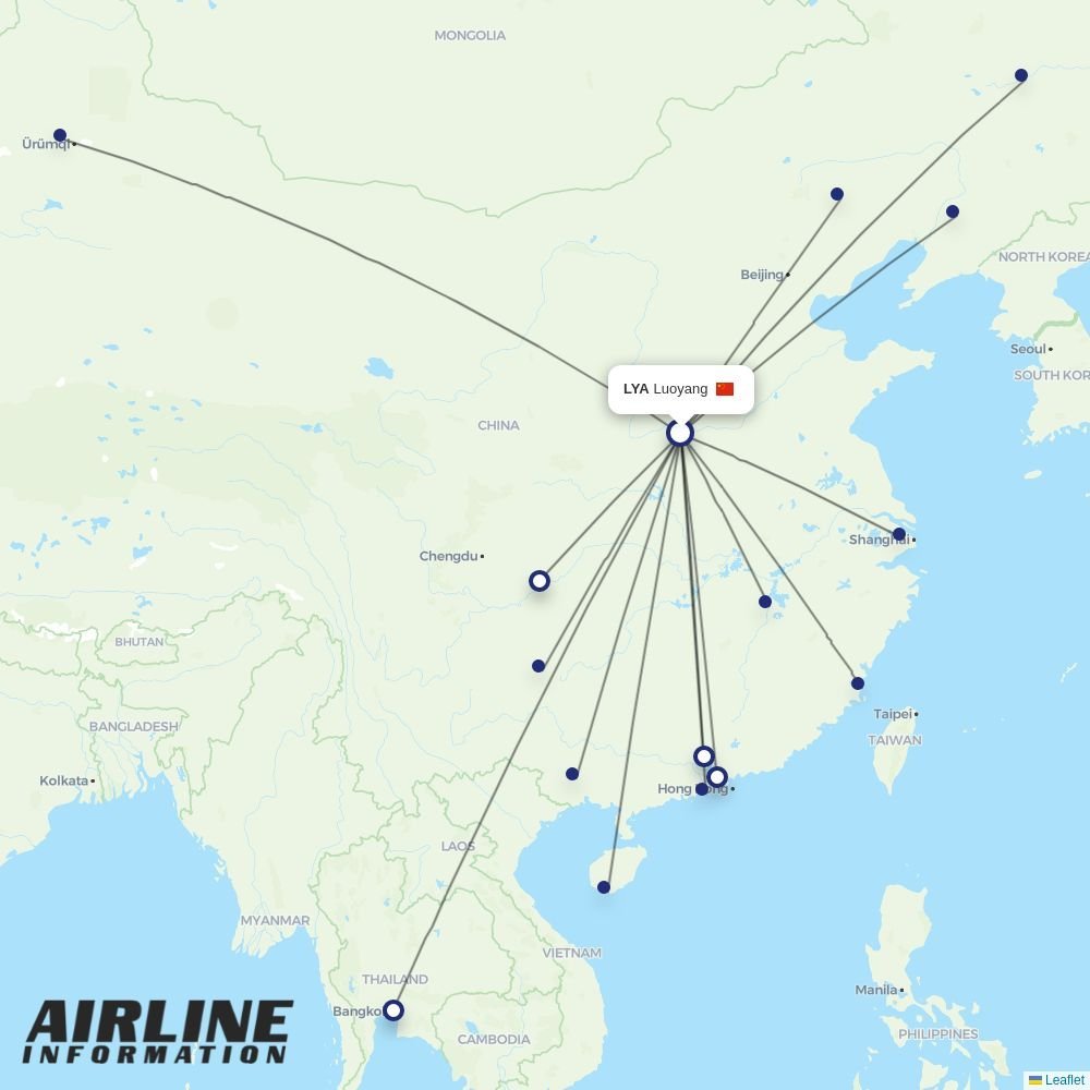 Qingdao Airlines routes from LYA