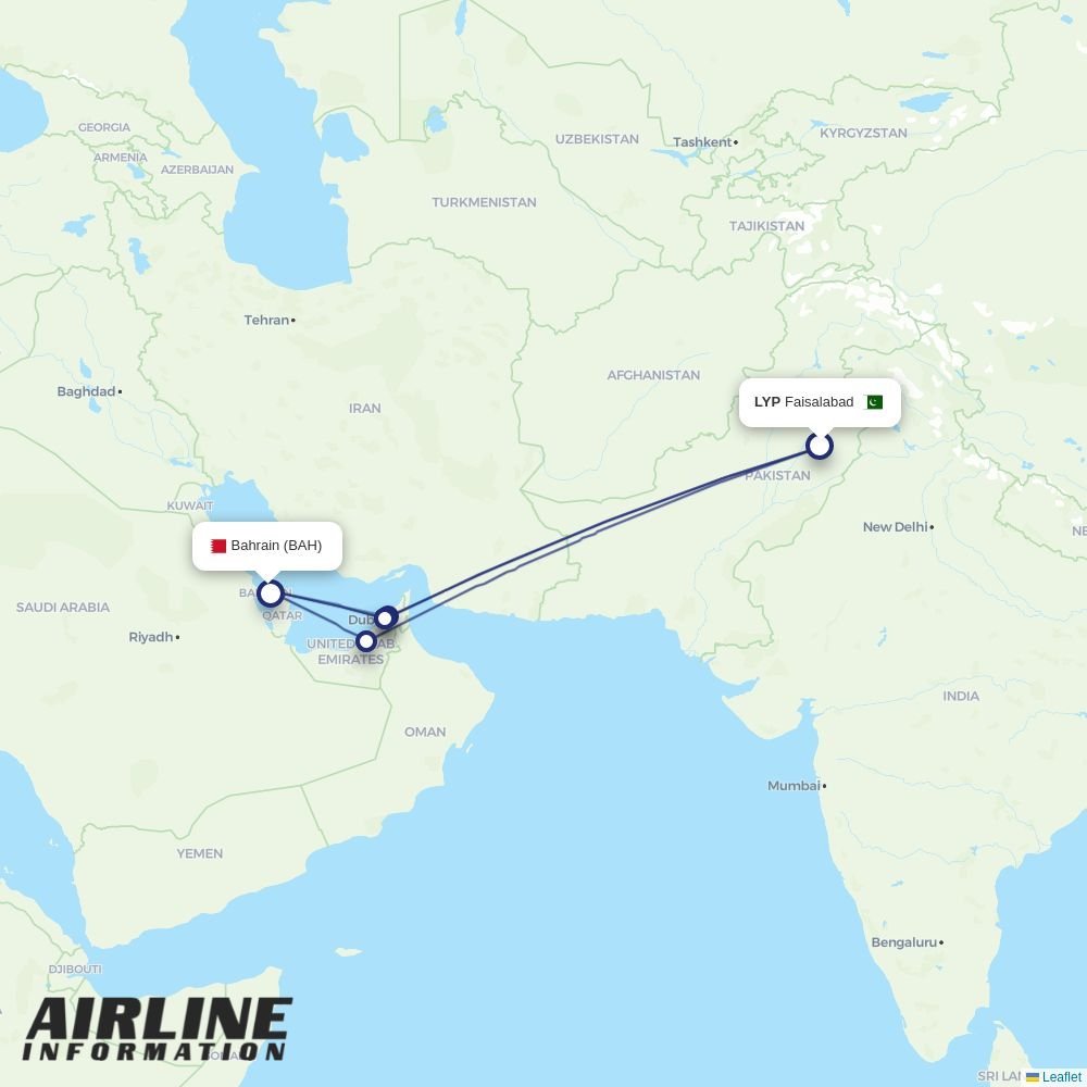 Airlines with flights from Faisalabad to Bahrain (LYP to BAH) | Airline ...