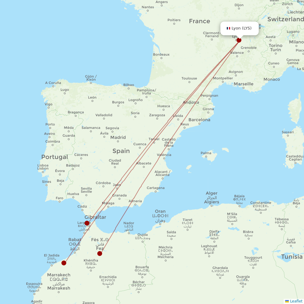 Air Arabia Maroc at LYS route map