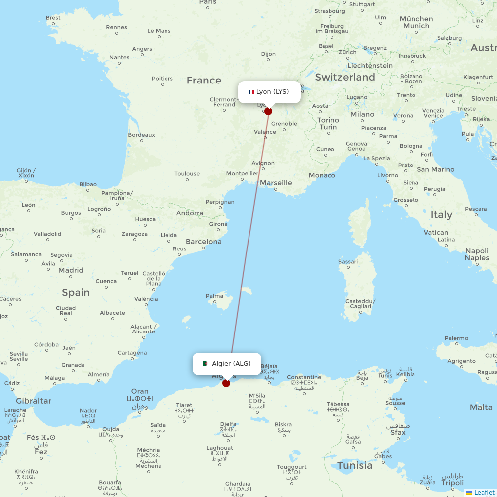 ASL Airlines France at LYS route map