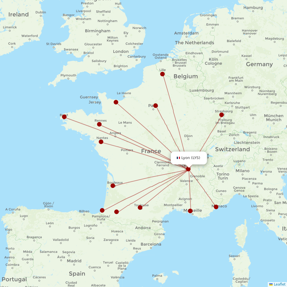 Air France at LYS route map