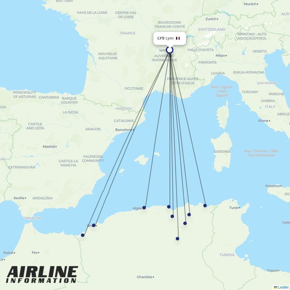 Air Algerie routes from LYS