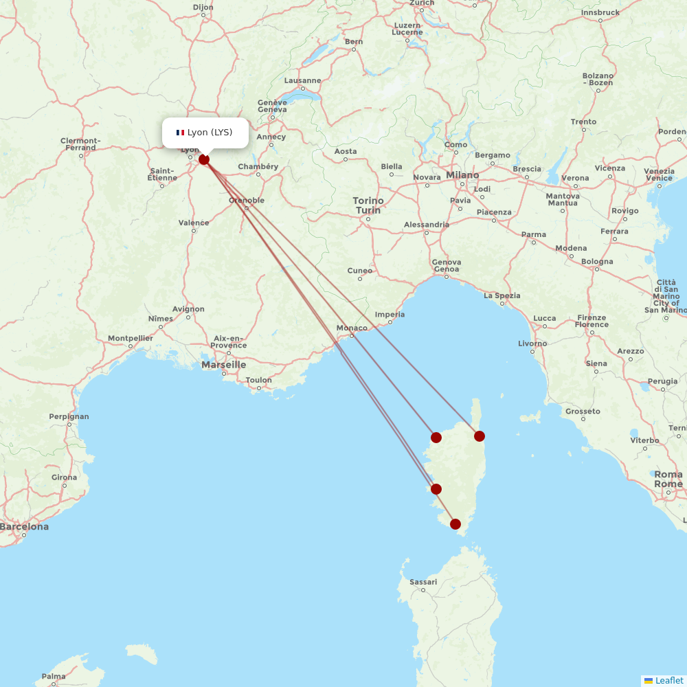 Air Corsica at LYS route map