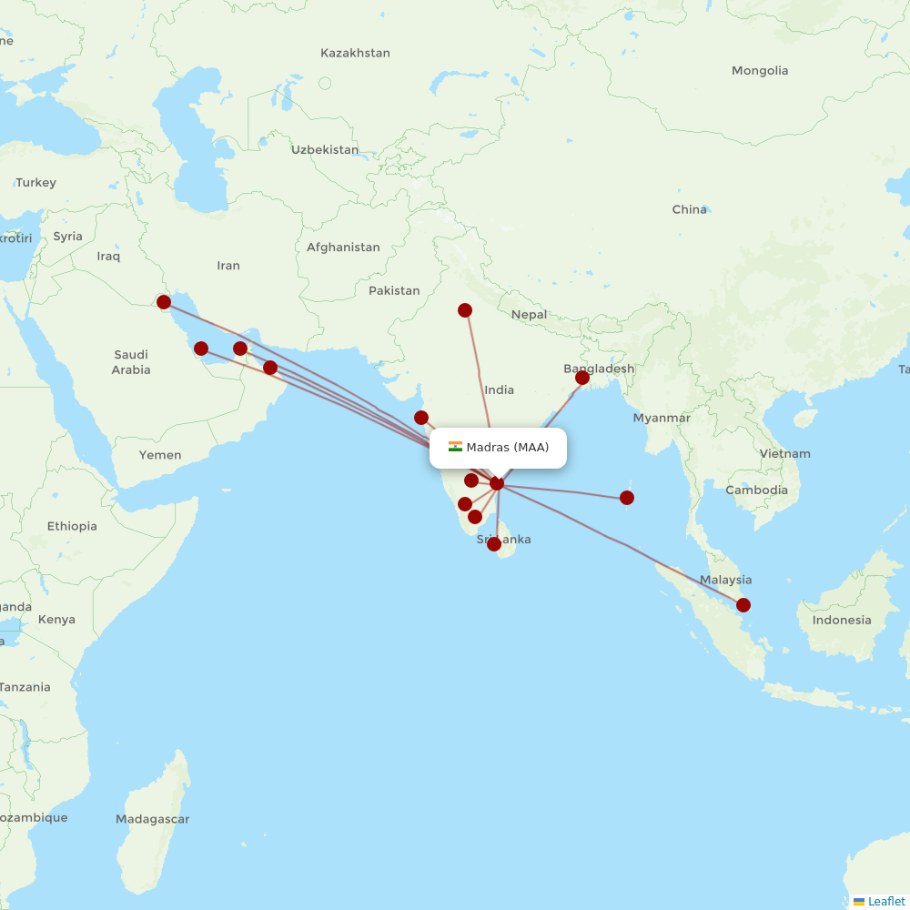Air India at MAA route map
