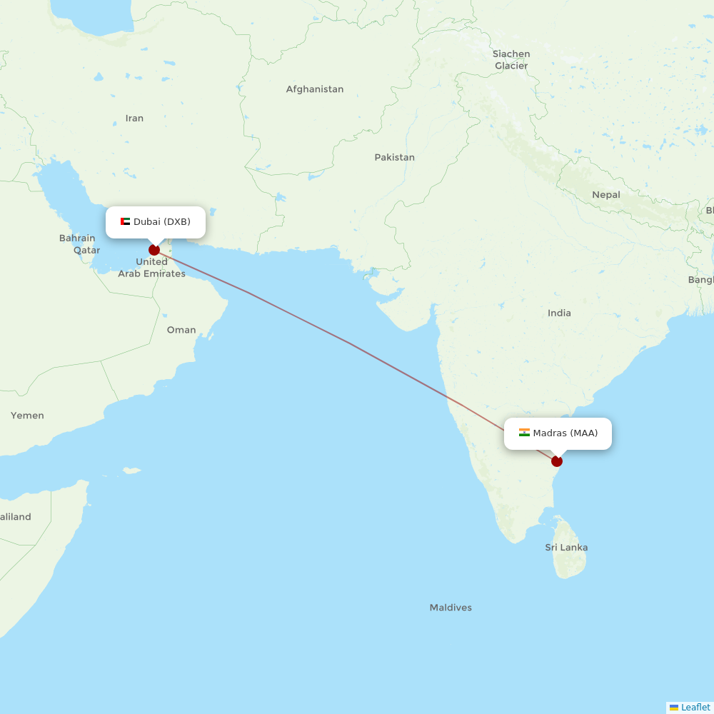 Emirates at MAA route map