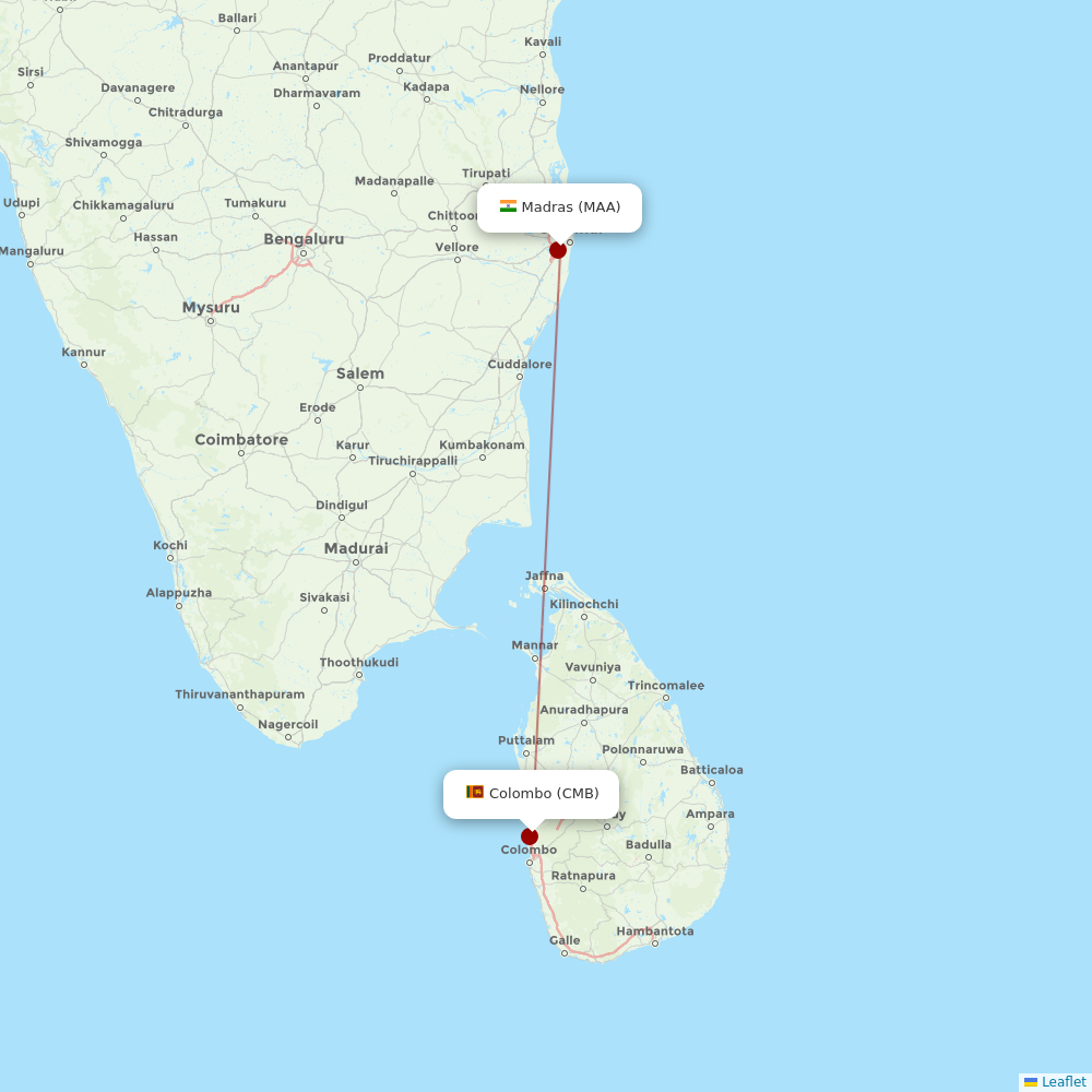 SriLankan Airlines at MAA route map