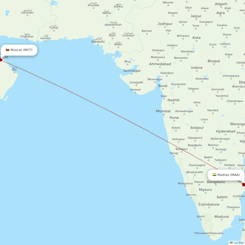 Oman Air at MAA route map