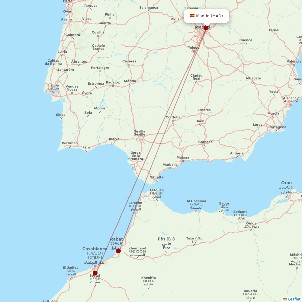 Royal Air Maroc at MAD route map