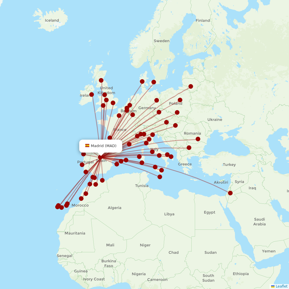 Ryanair at MAD route map