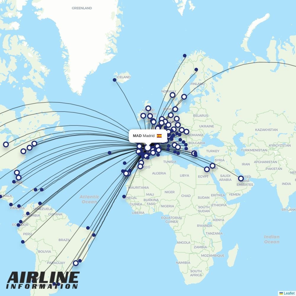 Iberia routes from MAD