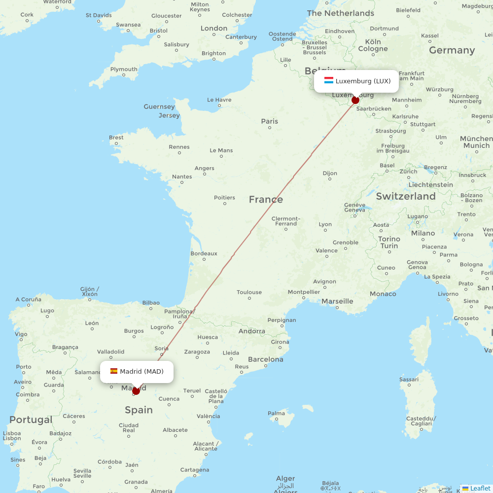 Luxair at MAD route map