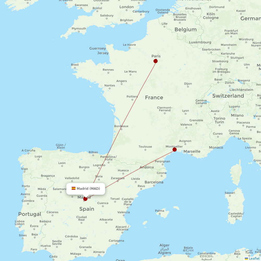 Transavia France at MAD route map
