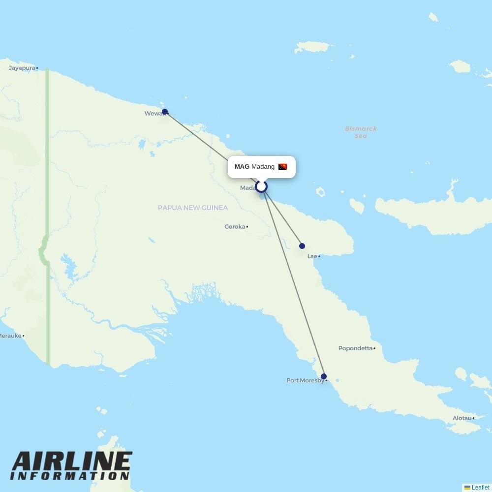 PNG Air routes from MAG