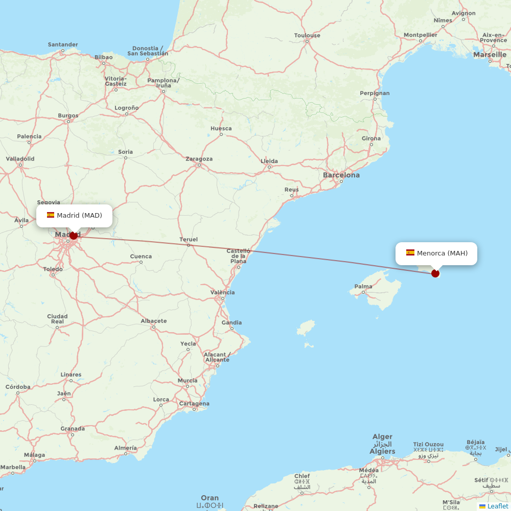 Iberia Express at MAH route map