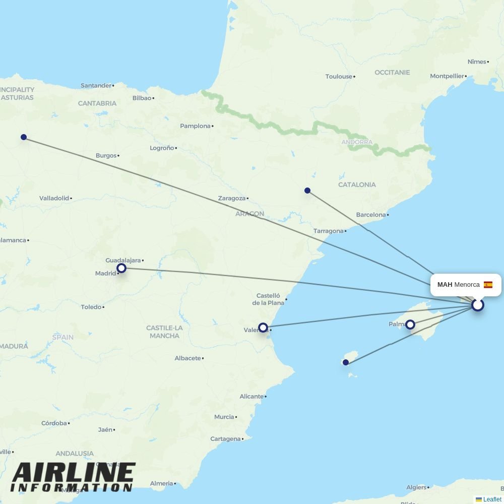 Iberia routes from MAH