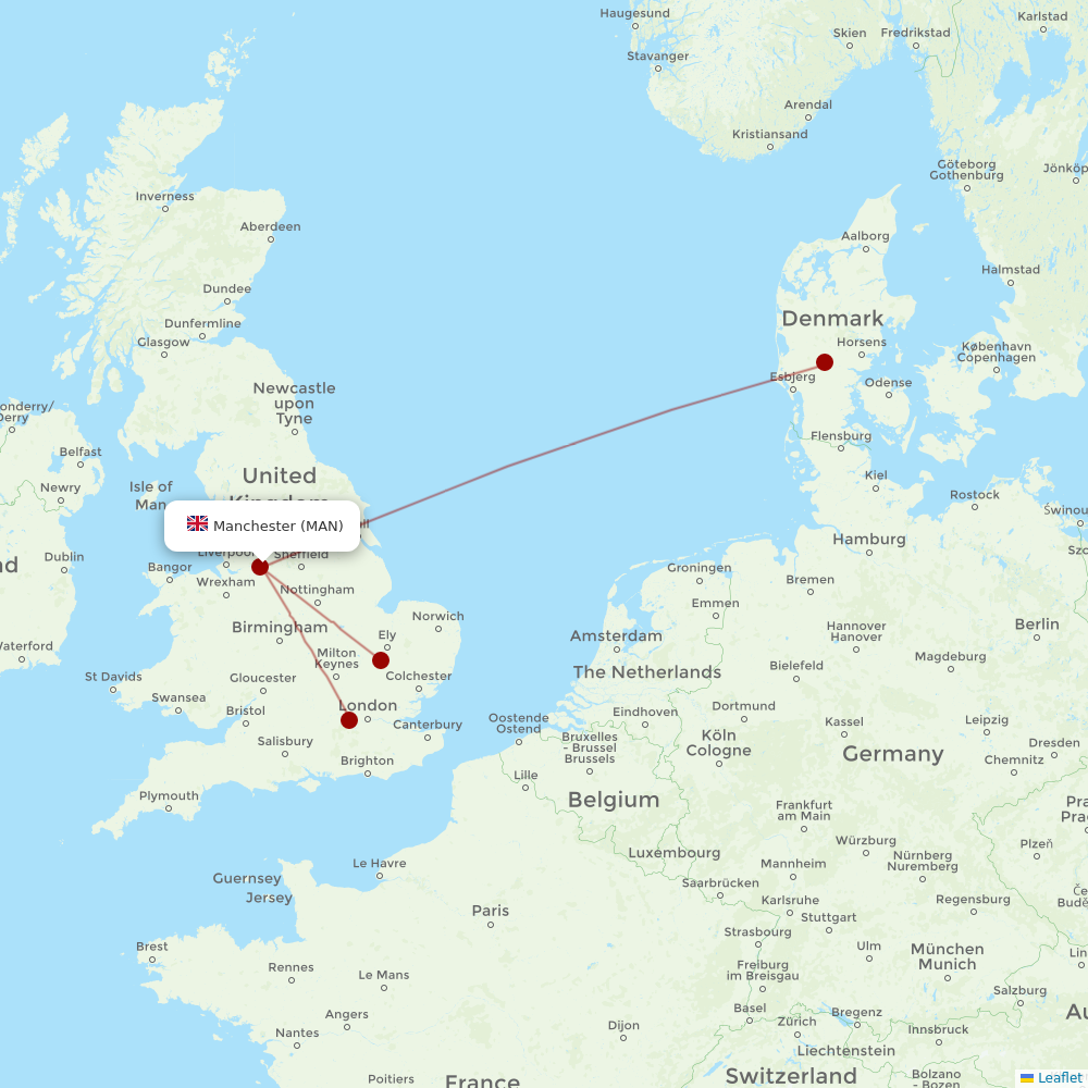British Airways at MAN route map