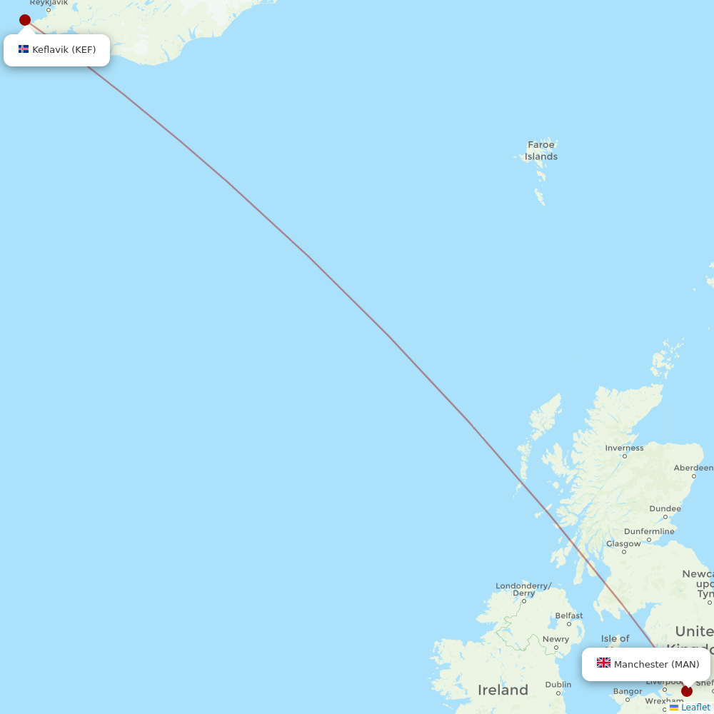 Icelandair at MAN route map