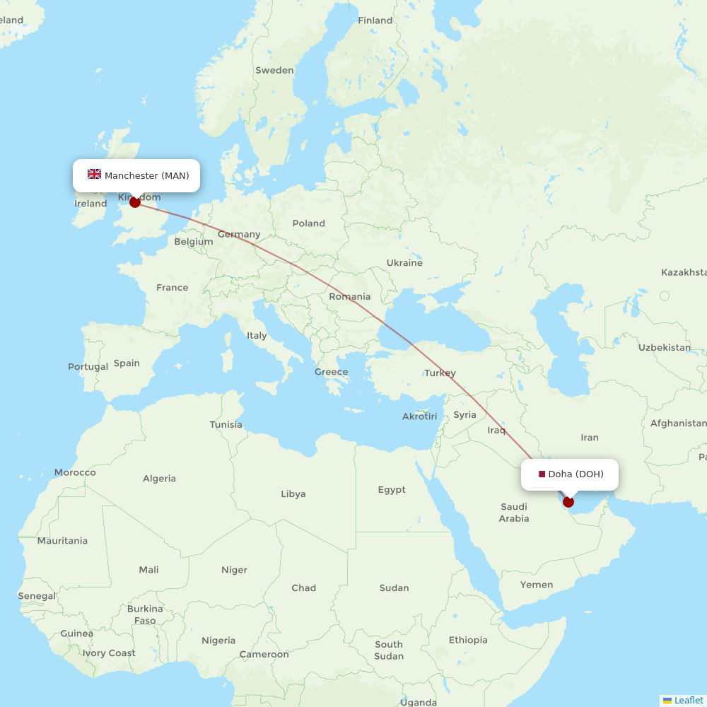 Qatar Airways at MAN route map