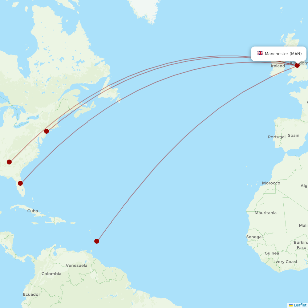Virgin Atlantic at MAN route map