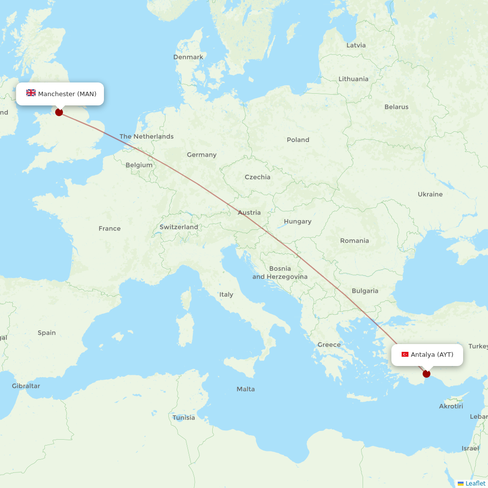 Corendon Airlines at MAN route map