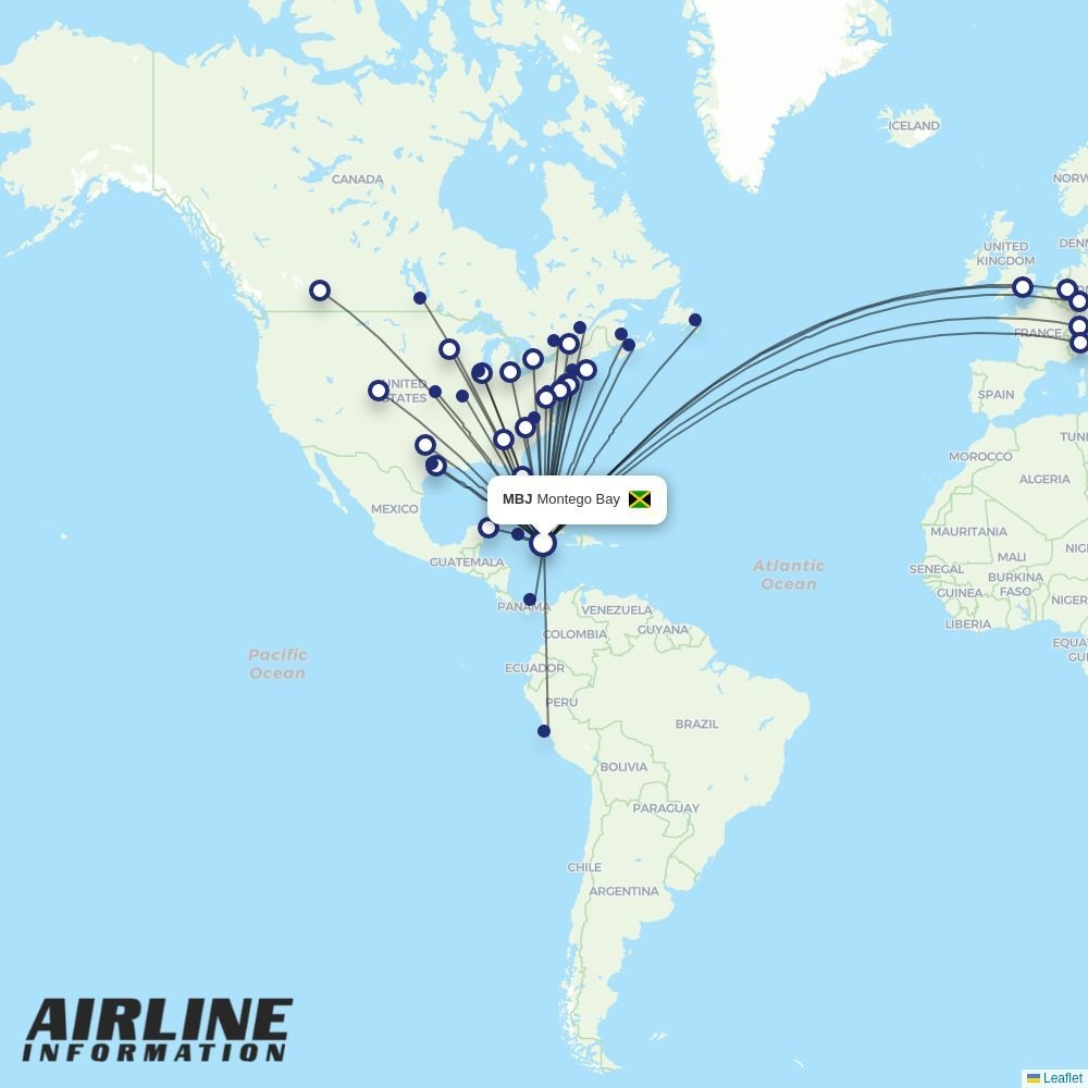 American Airlines routes from MBJ