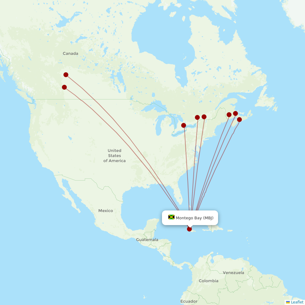 Sunwing Airlines at MBJ route map
