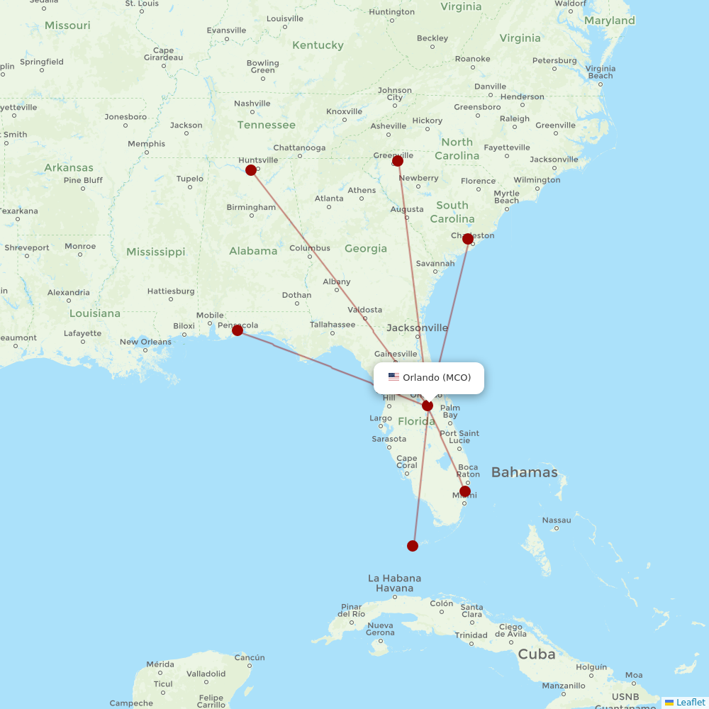Silver Airways at MCO route map