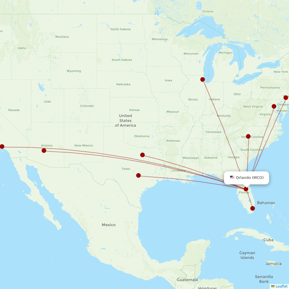 American Airlines at MCO route map