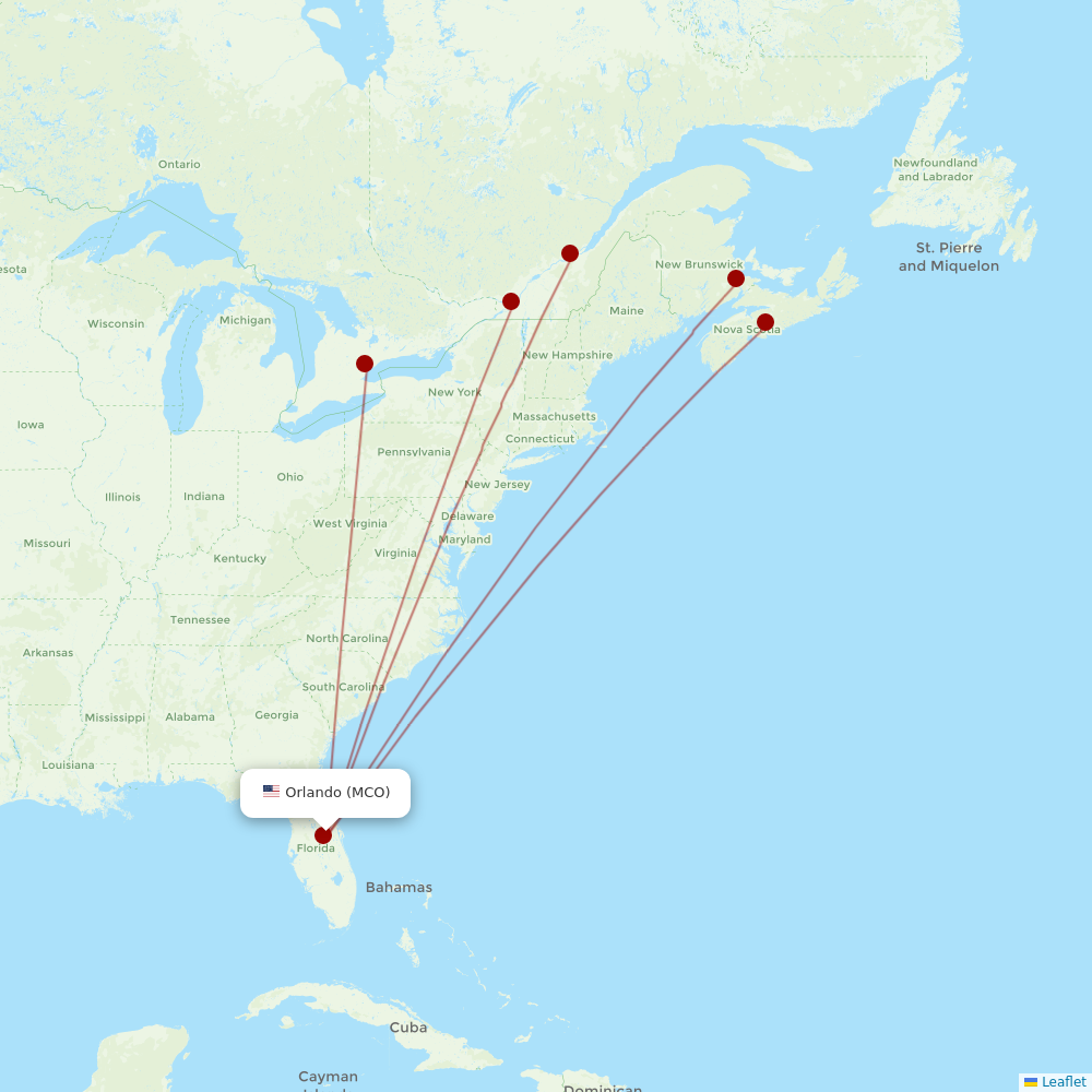 Air Transat at MCO route map