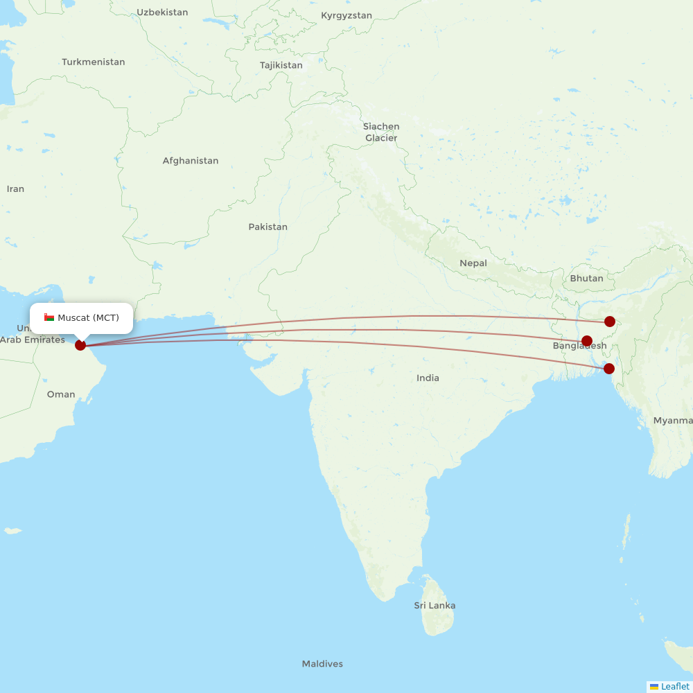 Biman Bangladesh Airlines at MCT route map