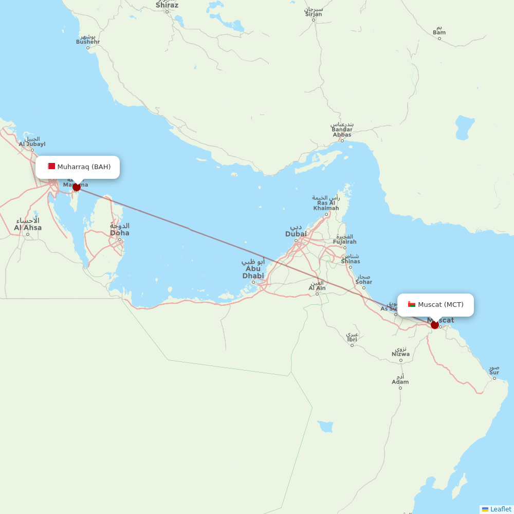 Gulf Air at MCT route map