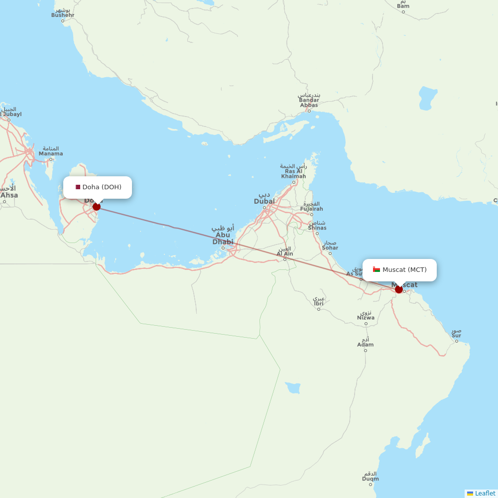 Qatar Airways at MCT route map