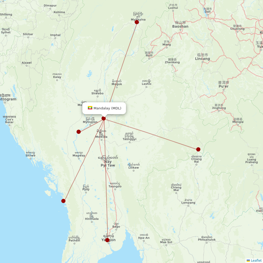 Mann Yadanarpon Airlines at MDL route map