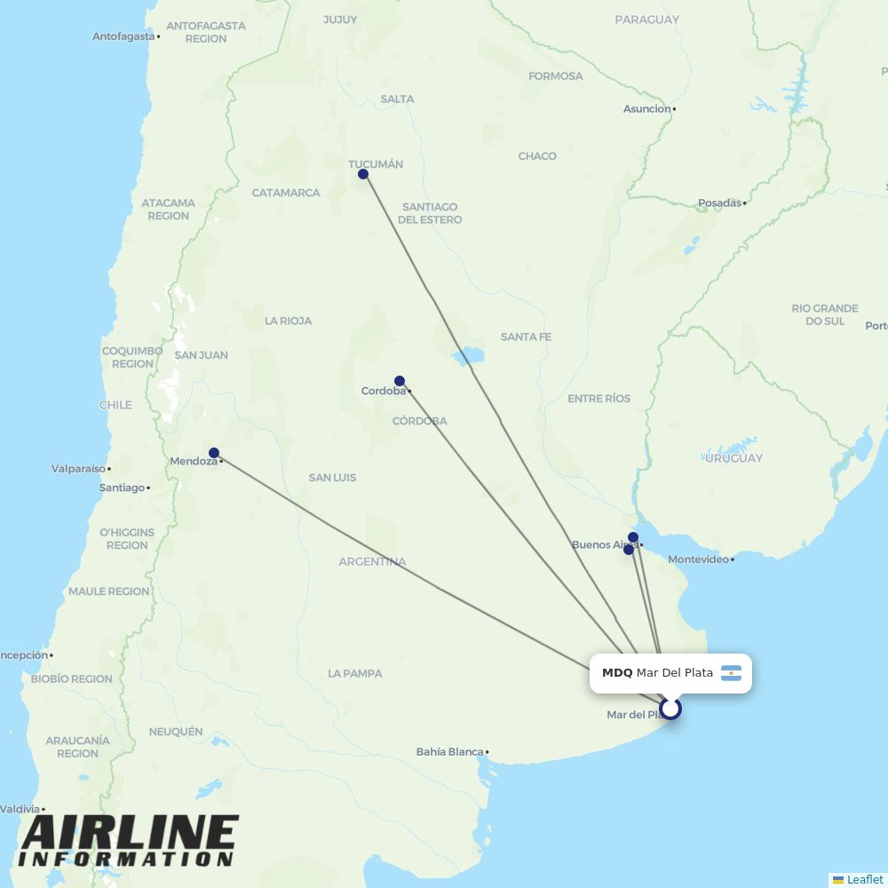 Aerolineas Argentinas routes from MDQ