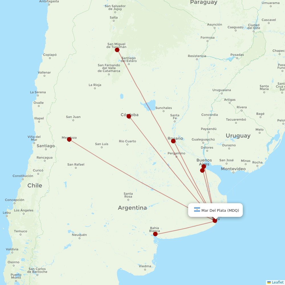 Aerolineas Argentinas at MDQ route map