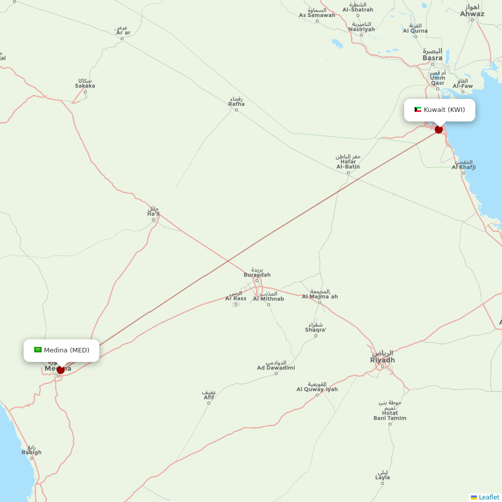 Jazeera Airways at MED route map