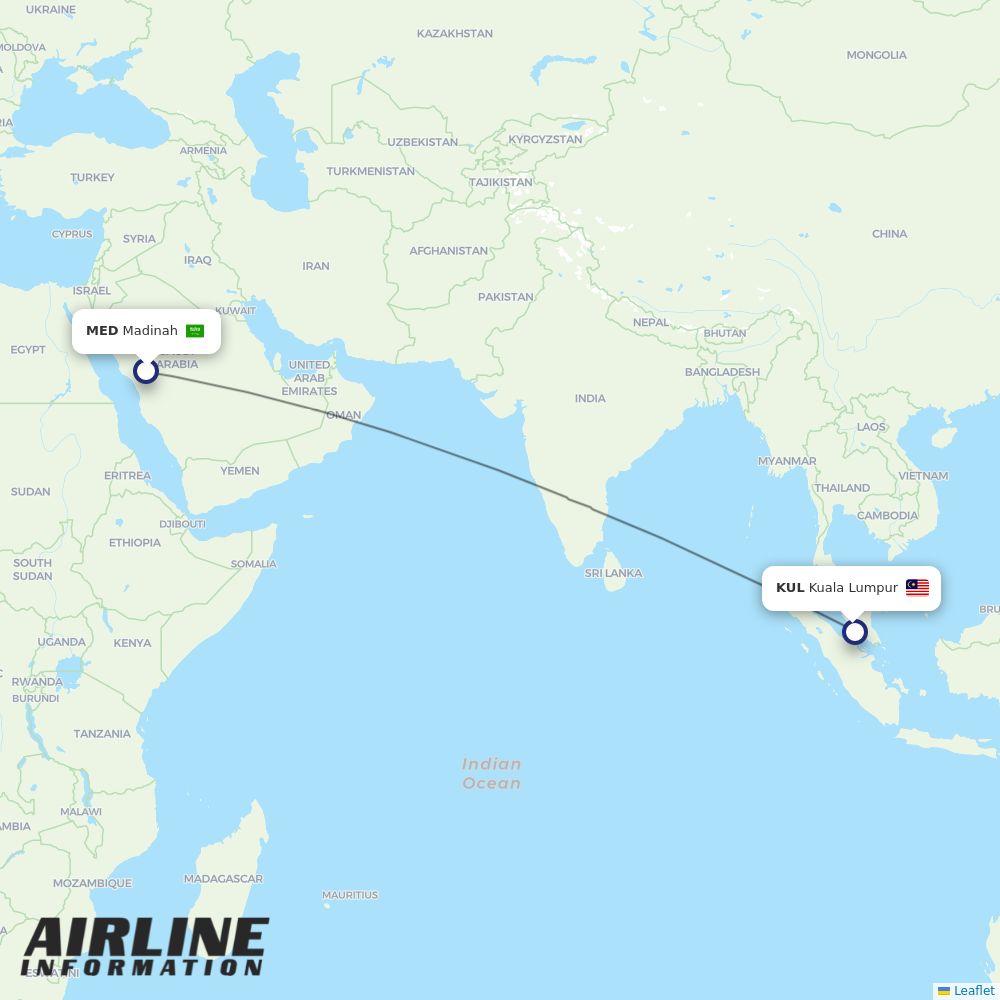 Malaysia Airlines routes from MED