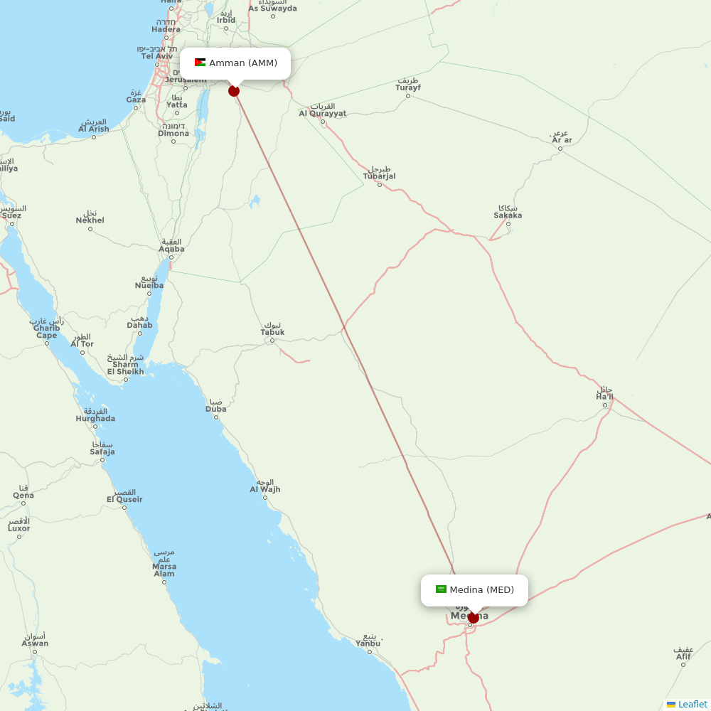 Royal Jordanian at MED route map
