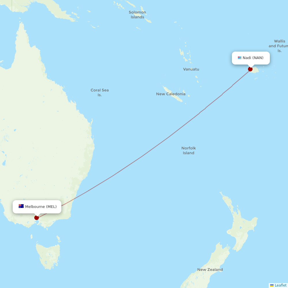 Fiji Airways at MEL route map