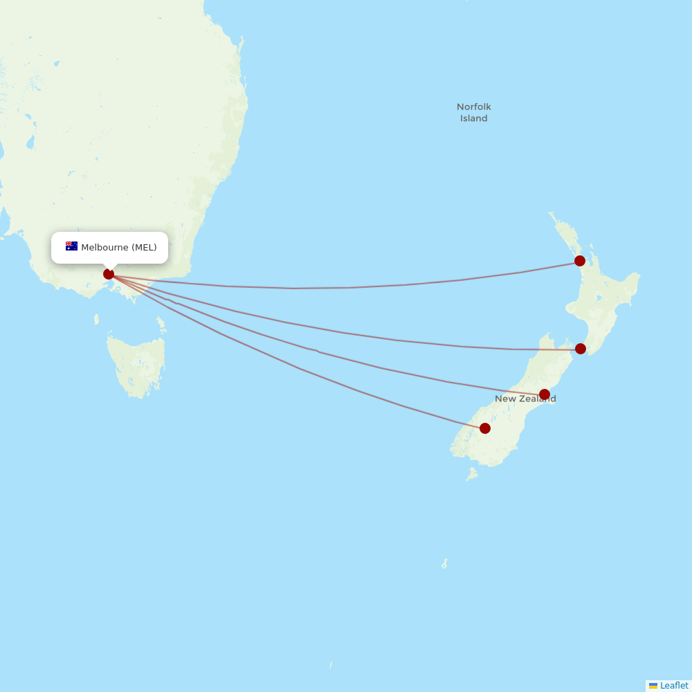 Air New Zealand at MEL route map