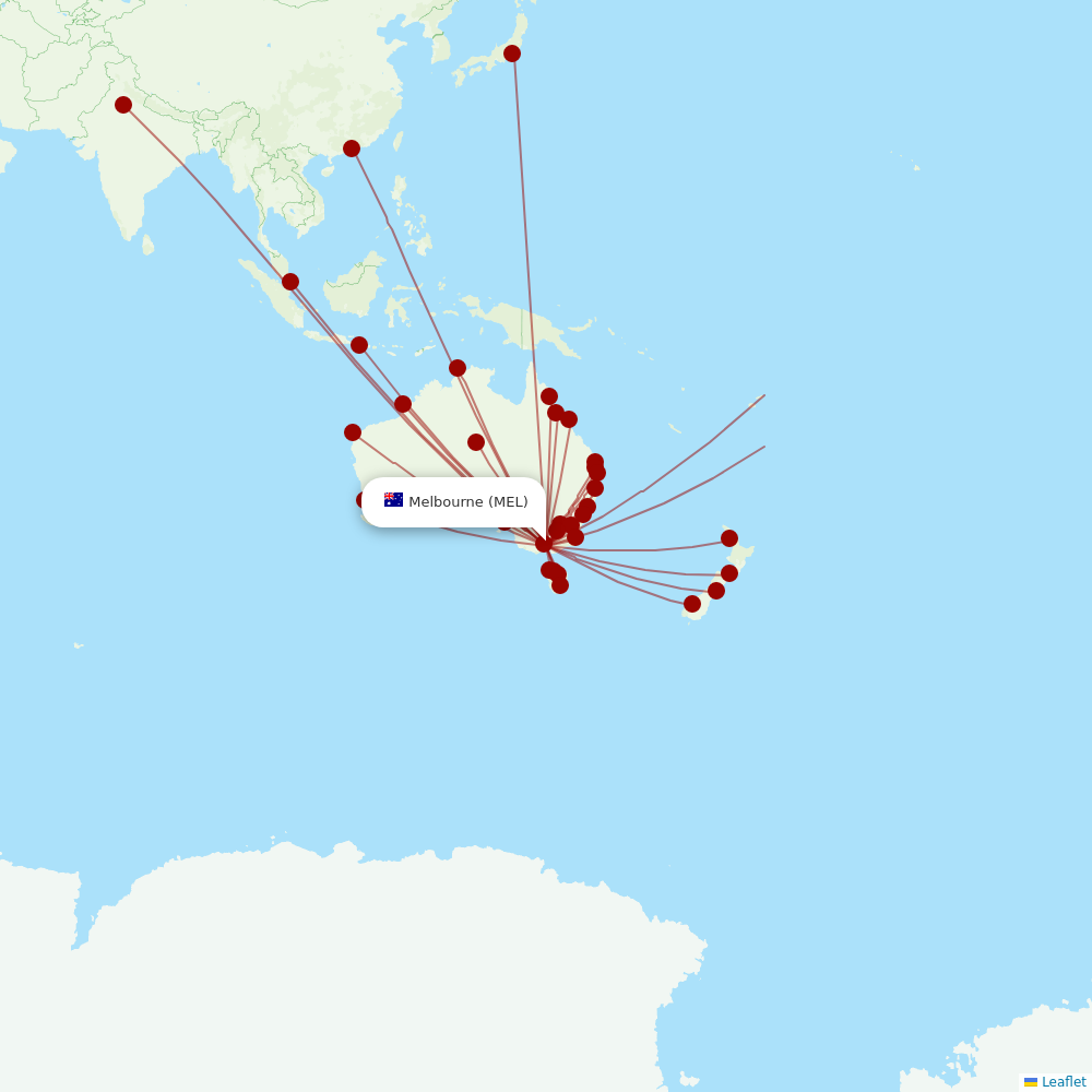 Qantas at MEL route map