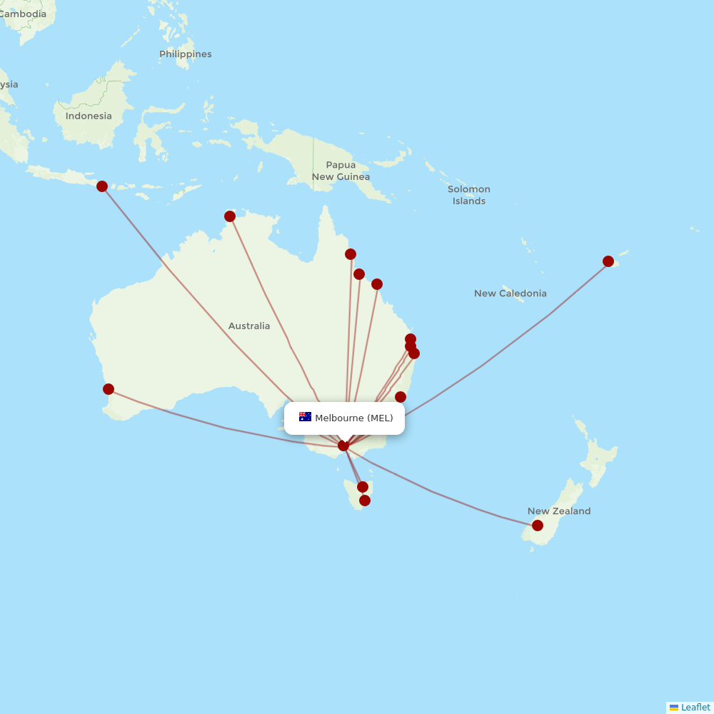 Virgin Australia at MEL route map